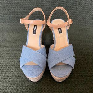 Nine West Dane Platform Espadrille Wedge Sandals Denim Size 7